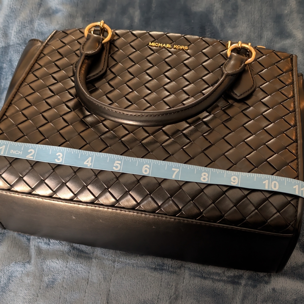 Michael Kors Marilyn Medium Woven Satchel Black No Crossbody Strap - Picture 9 of 10